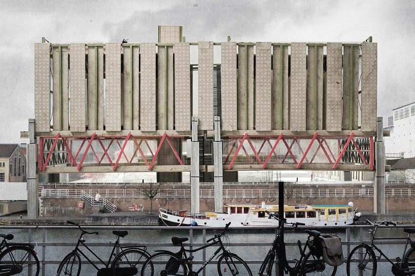 Het ontwerp van de winnaar in de categorie 'Buildings & Neighjbourhoods'. Een transformatie van een voormalig industrieterrein in Maastricht. © TUDelft/Alex Kirchstein 